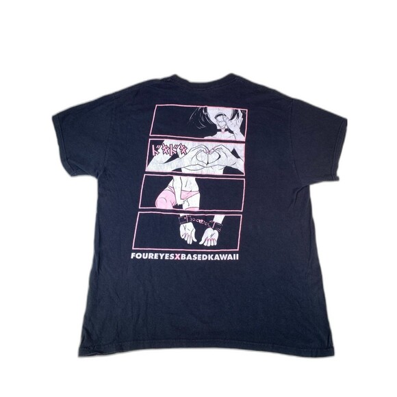 Doki Doki Foureyes x Based Kawaii black t shirt size large hentai anime Japan - Picture 1 of 7